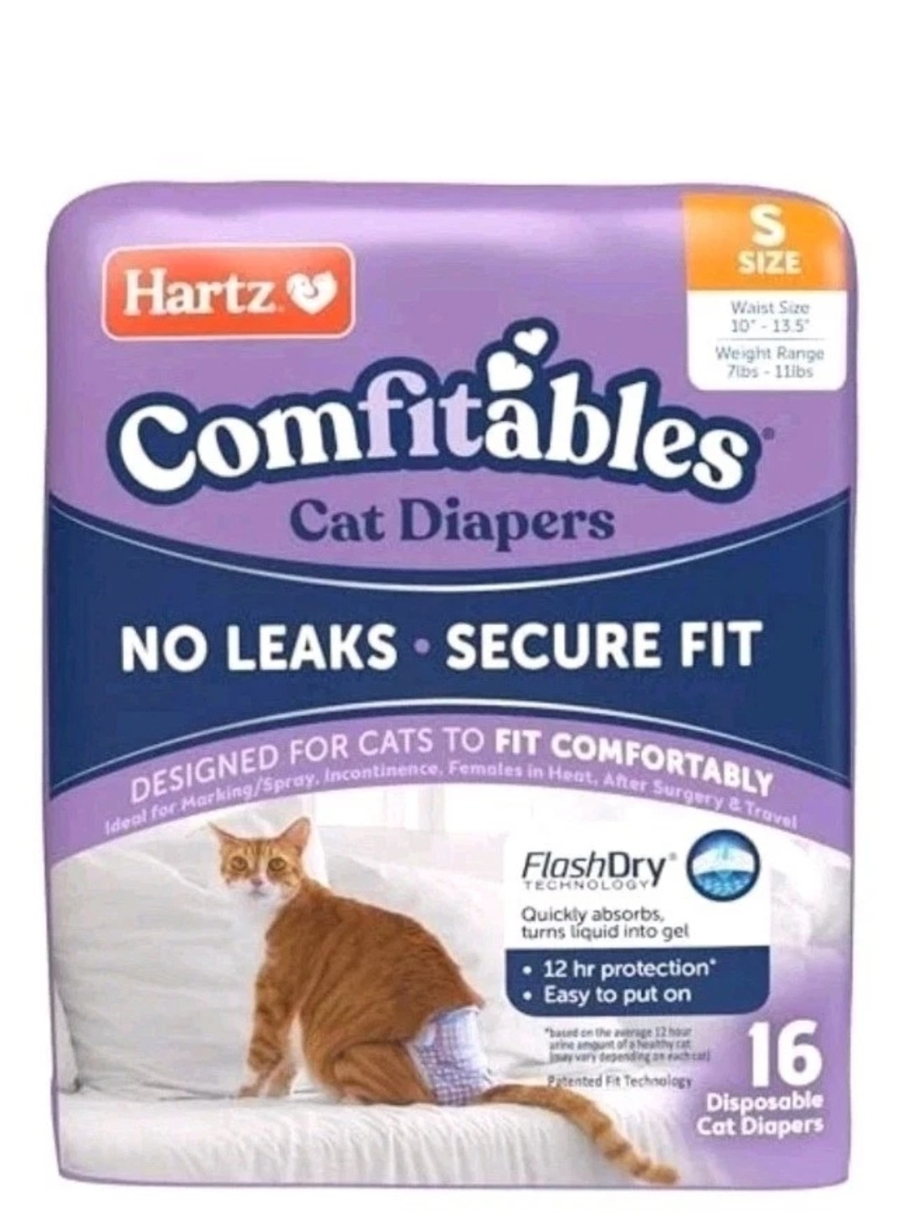 Hartz Comfitables Purple Cat Diapers - Small, 16 Count